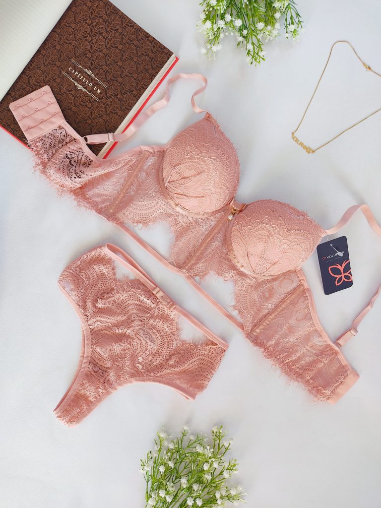 Conjunto Calíope Rosa Voluphia Lingerie Sensual em Brasília