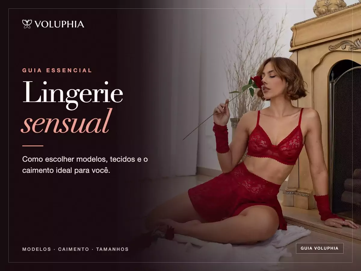 Mulher usando conjunto de lingerie sensual vermelho no Guia Voluphia