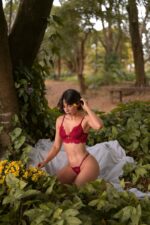 Conjunto Jasmim vermelho em renda com aro - modelagem da peça